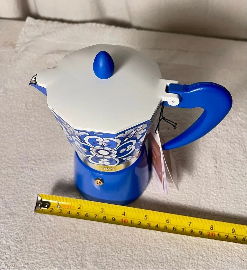 Brandani Italian Coffee Maker Moka Pot Blue Majolica Aluminum 6 Cup Espresso NEW